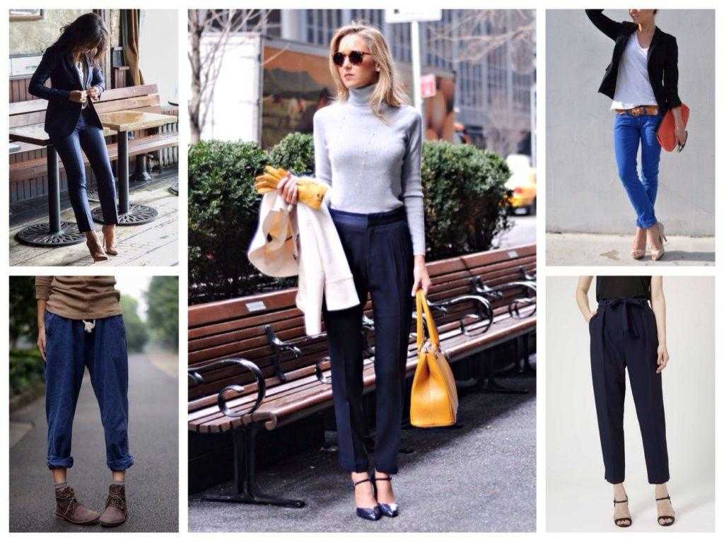 Женские синие брюки (61 фото): классические, узкие или широкие, на резинке или с манжетами